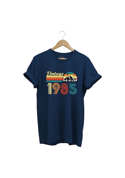 Retro Vintage 1985 Doğa Temalı Renkli Baskılı %100 Pamuk Unisex Regular Fit T-shirt Lacivert
