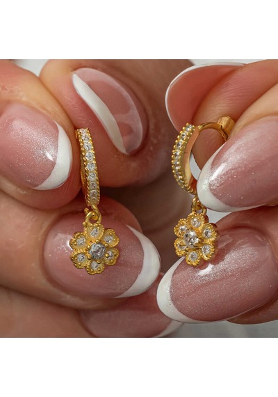 Gümüş Sallantılı Gold Minimal Çiçek Kadın Küpe Gold