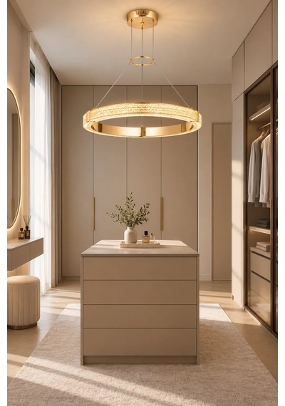 Modern Premium Gold Led Sarkıt Avize Salon Oturma Odası Yemek Odası Avizesi 38w 3 Renk Beyaz