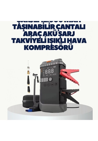 Akü Takviye Ve Dijital Hava Kompresörü Powerbank Ve Led Aydınlatmalı Taşınabilir Araç Yardım Cihaz