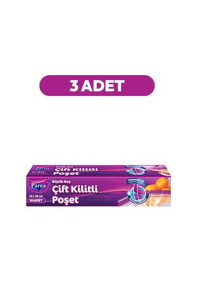 10'lu Çift Kilitli Buzdolabı Poşeti Büyük Boy 26 X 28 Cm Üçlü Paket