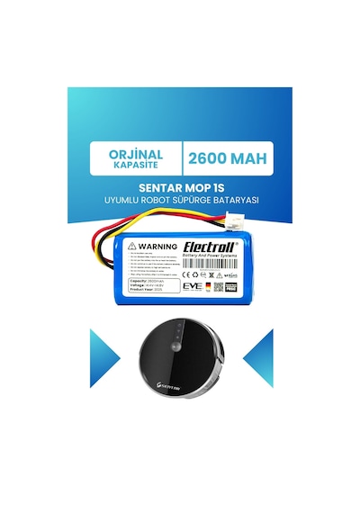 Sentar Mop 1s Uyumlu Batarya 2600mah Pil