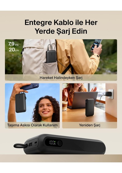 Belkin Ultracharge 20000 Mah Usb-c Kablolu Ve Ekranlı Power Bank, Siyah