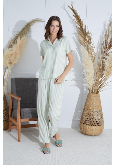Sevim Kadın Kısa Kol Önden Düğmeli Su Yeşili Pijama Takım C6t2n951 001