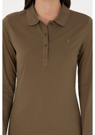 U.S. Polo Assn. Kadın Haki Basic Polo Yaka Sweatshirt 50289541-VR027