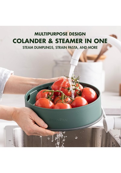 Steamy Buharda Pişirici 24 Cm Yeşil Renk, Sağlıklı Pişirme, Yapışmaz Kaplama, Bulaşık Makinesinde Yıkanabilir