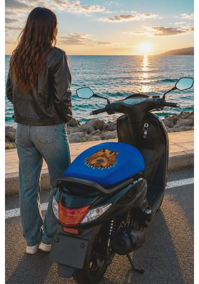 Mavi Köpek Desenli Motosiklet Sele Kılıfı