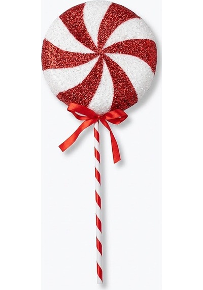 Büyük Boy Strafor Lolipop Şeker Yılbaşı Süsü - Kırmızı Beyaz Simli Dekoratif Lolipop
