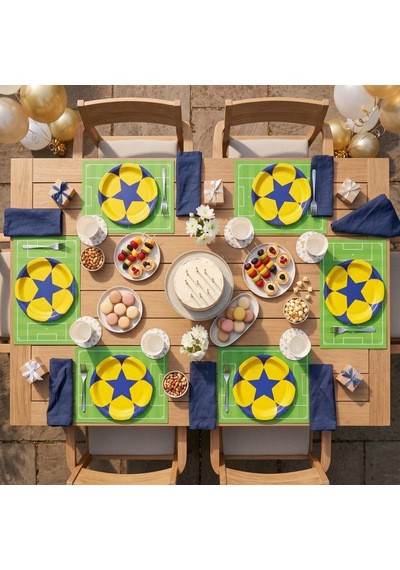 Play Sarı Lacivert Kağıt Tabak 26 Cm 12'li Paket Beyaz