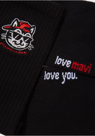 Mavi - 2li Kedi İşlemeli Soket Çorap 0912419-900 Kırmızı