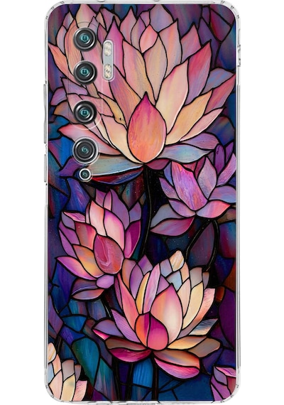 Printify Xiaomi Mi Note 10 Pro İle Uyumlu Vitray Sessiz Lotus Tasarımlı Şeffaf Silikon Kılıf Şeffaf