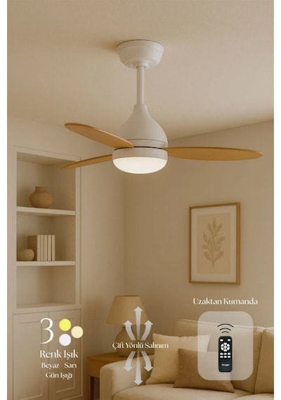 Hoogar Süper Sessiz 3 Renk Uzaktan Kumandalı Dimmer Ayarlı Özel Bambu 95 CM Kanatlı Tavan Vantilatörü BL Isınmaz Motor