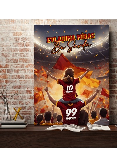 BK Gift Kişiye Özel İsimli Baba-Kız Sarı-Kırmızı Kanvas Tablo – Evladıma Miras Bu Sevda, Model 2, 70 x 100 cm