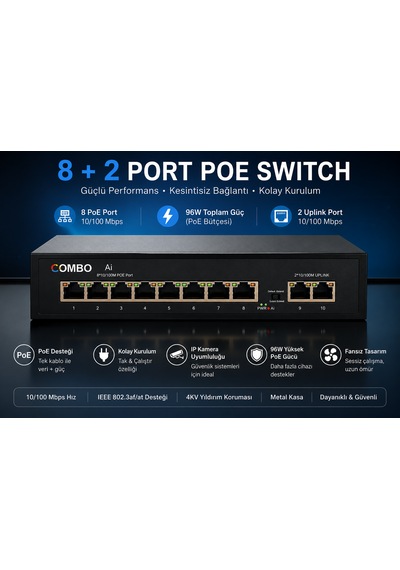 8+2 Poe Switch 10/100mbps 96w