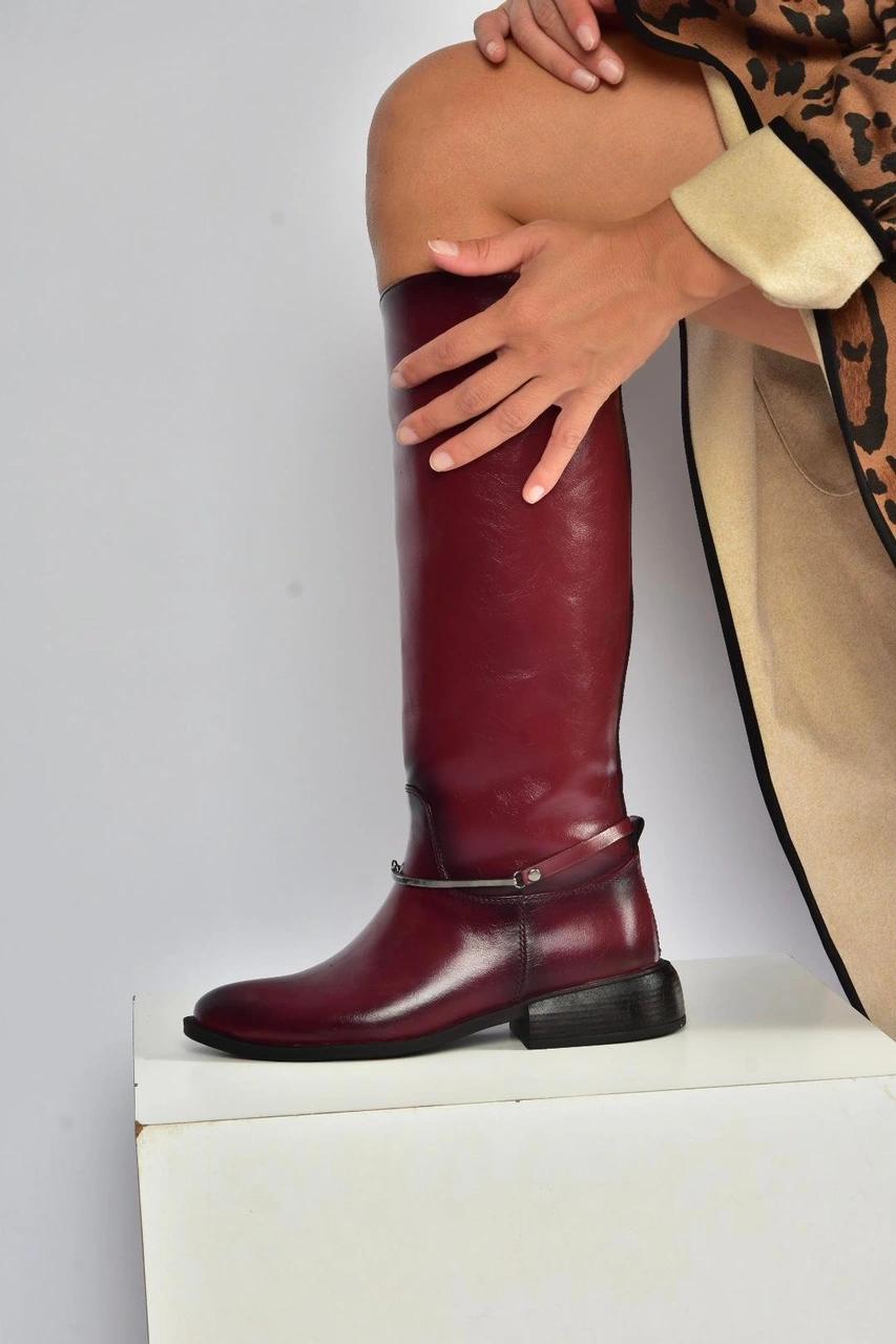 Fox Shoes V312361060 Bordo Rustik Klasik Kadın Çizme Bordo-rustik
