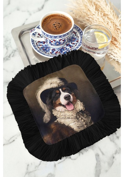 Asil Portre Köpek Saçaklı Servis Kokteyl Peçetesi - Saray Temalı Barok Siyah Bardak Altlığı Mendil Doygun Adaçayı Menekşe Asil Portre Köpek Saçaklı Servis Kokteyl Peçetesi - Saray Temalı Barok Siyah Bardak Altlığı Mendil Doygun Adaçayı Menekşe
