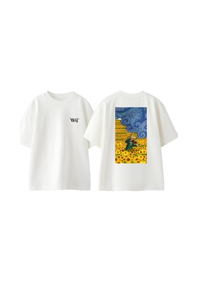 Thewert Van Gogh 3 Tasarım Sırt Baskılı Pamuk Beyaz Oversize T-shirt