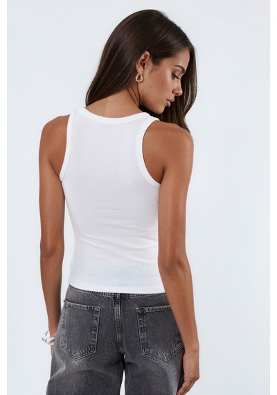 Hiccup Busem V Yaka Ribanalı Tank Top Beyaz