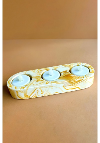 El Yapımı Sarı Mermer Desenli Beton Tealight Mumluk Şamdan Ve Dekoratif Masa Mumluğu Sarı