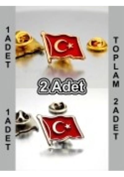 2 Adet Türk Bayrağı Gold&gümüş Yaka Rozeti Çok Renkli