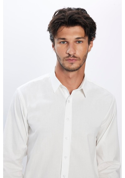 Tudors Erkek Modern Fit Dar Kesim Pamuk Armürlü Premium Beyaz Gömlek-32071-beyaz Beyaz