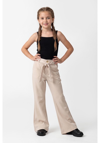 Joy Kids Kız Çocuk Bağlamalı Kumaş Pantolon 9-14yaş Siyah-krem