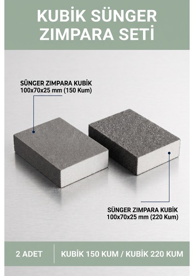 Kubik Sünger Zımpara 150 Ve 220 Kum 100x70x25 Mm 2 Adet Takoz El Zımparası