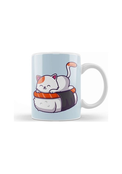 Cute Cat Sushi Salmon 04 Kupa Bardak Porselen Karışık