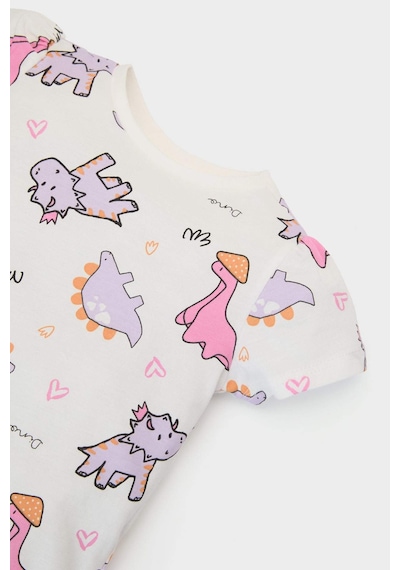 Defacto %100 Pamuklu Dinozor Baskılı Pijama Takımı Kız Bebek E1547A525SM Ekru