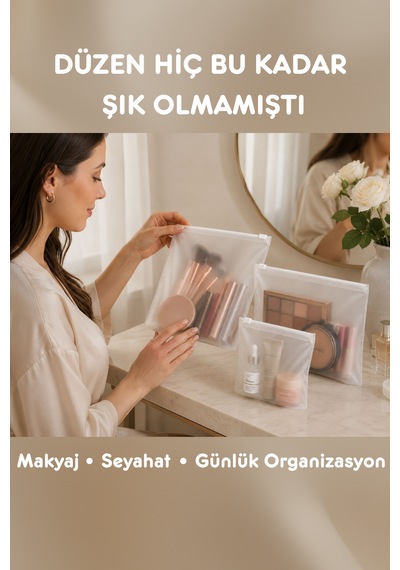 10 Adet Fermuarlı Makyaj Çantası Organizer