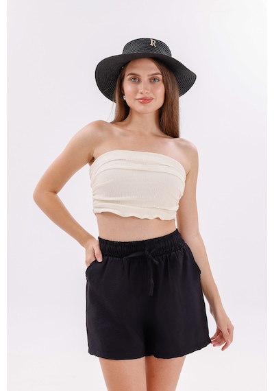 Genius Store Genıus Store Kadın Şort Aerobin Pamuklu Cepli Çekmez Kumaş Beli Lastikli Şort Siyah