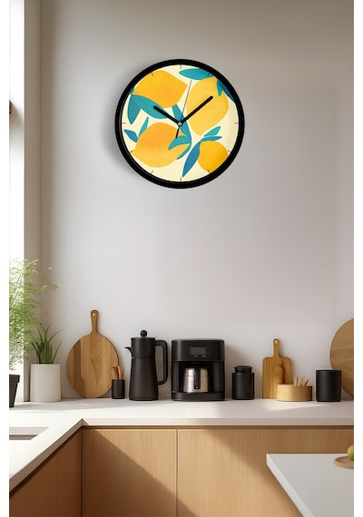 Limon Tasarımı Mutfak Duvar Saati - 30cm - Önü Camlı Siyah Kasa - Sessiz Mekanizma-jh0574 Siyah