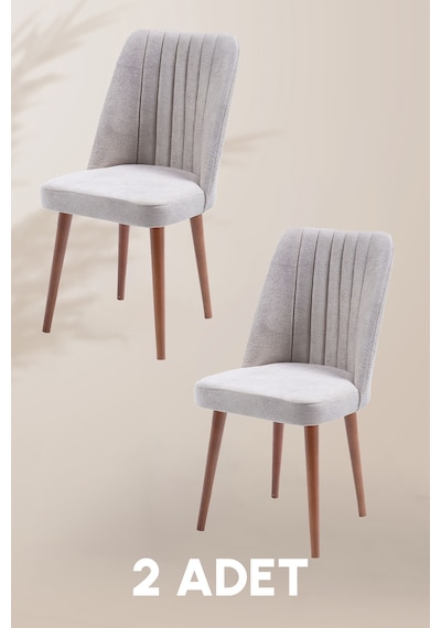 Polo Sandalye - Jerika Krem - Ahşap Ceviz Ayak 2 Adet - Salon Sandalyesi / Mutfak Sandalyesi Krem