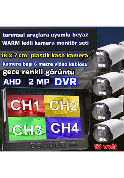 Tarımsal Araçlara 4 Adet Ahd 2 Mp Warm Ledli Kamera 7 İnç Qled Ips 256 Gb Dvr Monitör 12 Volt
