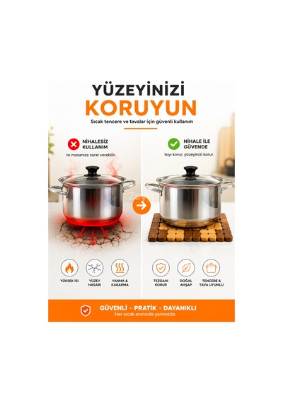Ahşap Nihale Isıya Dayanıklı Tencere Tava Demlik Altlığı Ahşap Tencere Altlığı