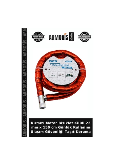 Kırmızı Motor Bisiklet Kilidi 22 Mm X 150 Cm Günlük Kullanım Ulaşım Güvenliği Taşıt Koruma