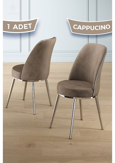Canisa Pefa Serisi 1 Adet Cappucino Mutfak Sandalyesi Krom Kaplama Metal Ayak 1. Sınıf Babyface Kumaş Sandalye Cappucino Ayaklar Krom