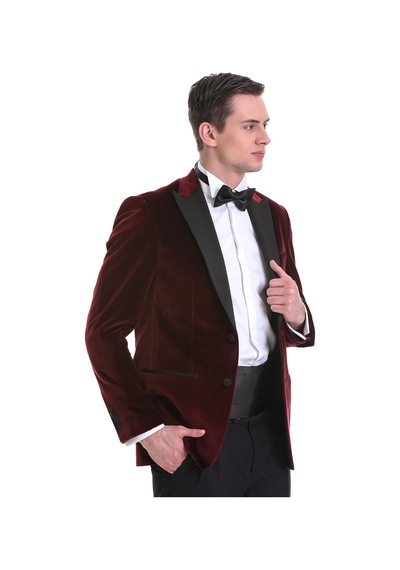 Hatemoğlu Bordo Slim Fit Düz Sivri Yaka Kadife Klasik Smokin Damatlık 3312 Bordo