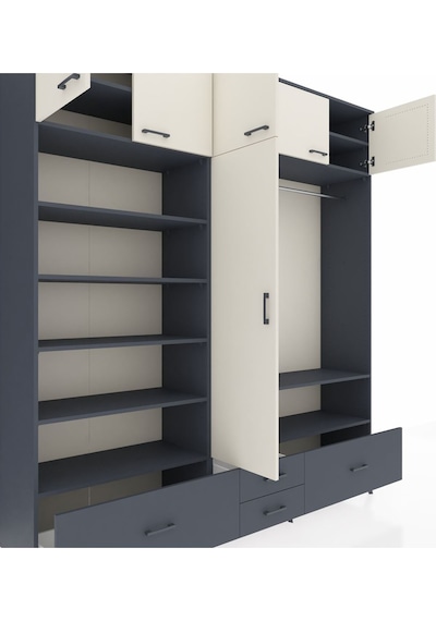 Hyperion Dolap 18 Raflı 4 Çekmeceli Tek Askılı 220x44x243 Antrasit-aytaşı/antrasit Aytası/antrasıt