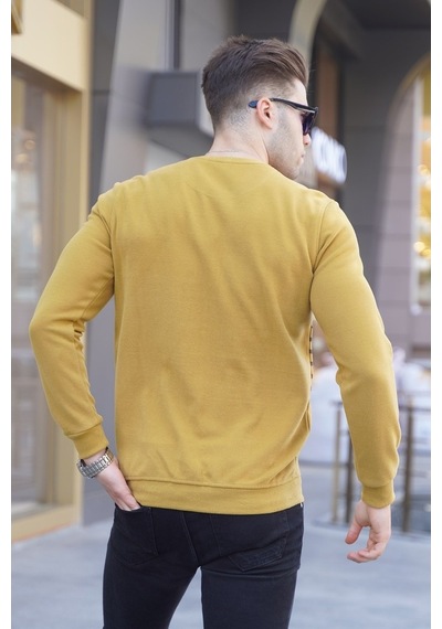 Madmext Hardal Çizgili Bisiklet Yaka Triko Kazak 5961 Hardal