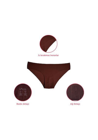 Alya Underwear Basic Lazer Kesim Kadın Bikini Külot Dikişsiz Kadın Slip - Ultra Esnek Ve Rahat 6'lı Paket Kiremit - Kahve - Lacivert