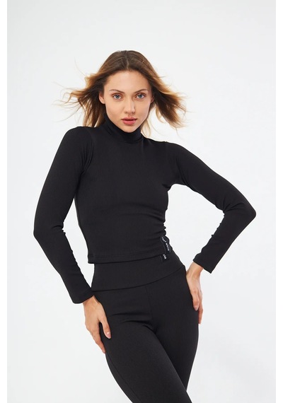 Lesa Wear Fitilli Soft Touch Balıkçı Yaka Bluz Siyah Siyah