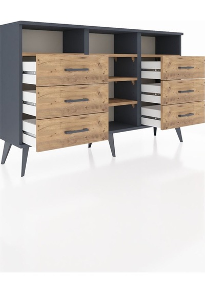 Arges Konsol 5 Raflı 6 Çekmeceli 132x30x83 Antrasit-çam/çam Çam/çam Arges Konsol 5 Raflı 6 Çekmeceli 132x30x83 Antrasit-çam/çam Çam/çam