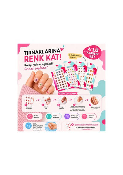 4'lü Karışık Tırnak Sticker Seti - Kendinden Yapışkanlı Suya Dayanıklı Nail Art 12li Karışık - 896613087