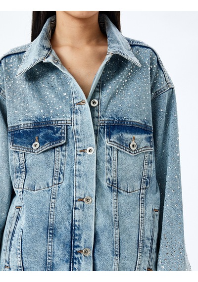 Koton Cepli Taş Detaylı Düğmeli Denim Ceket Açık İndigo 5sal50009md Açık İndigo Koton Cepli Taş Detaylı Düğmeli Denim Ceket Açık İndigo 5sal50009md Açık İndigo
