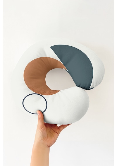 Modern Geometrik Desenli Ergonomik Boyun Yastığı - Minimalist Krem Turuncu Gri Seyahat Yastığı Koyu Kanyon Elma Yeşili
