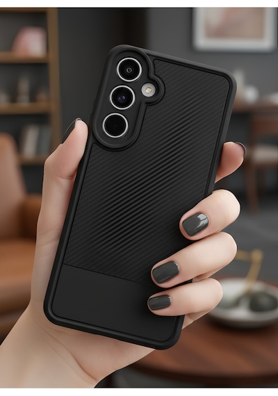 Samsung Galaxy A35 İçin Uyumlu Premium Karbon Fiber Desenli Darbe Emici Siyah Telefon Kılıfı