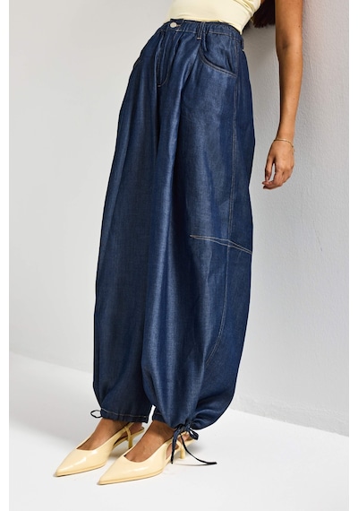 Itsbasic Kadın İndigo 7s6-50 Süper Ballon Fit Bol Kesim Paça Detaylı Tasarım Denim Jean