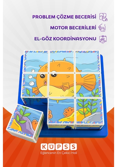 6 Farklı Deniz Hayvanları Eğitici 3d Küp Puzzle 3 4 5 6 Yaş
