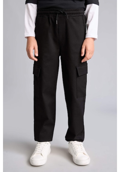 Defacto Pamuklu Kargo Jogger Paça Gabardin Siyah Pantolon Erkek Çocuk F1970a826aubk81 Siyah-bk81